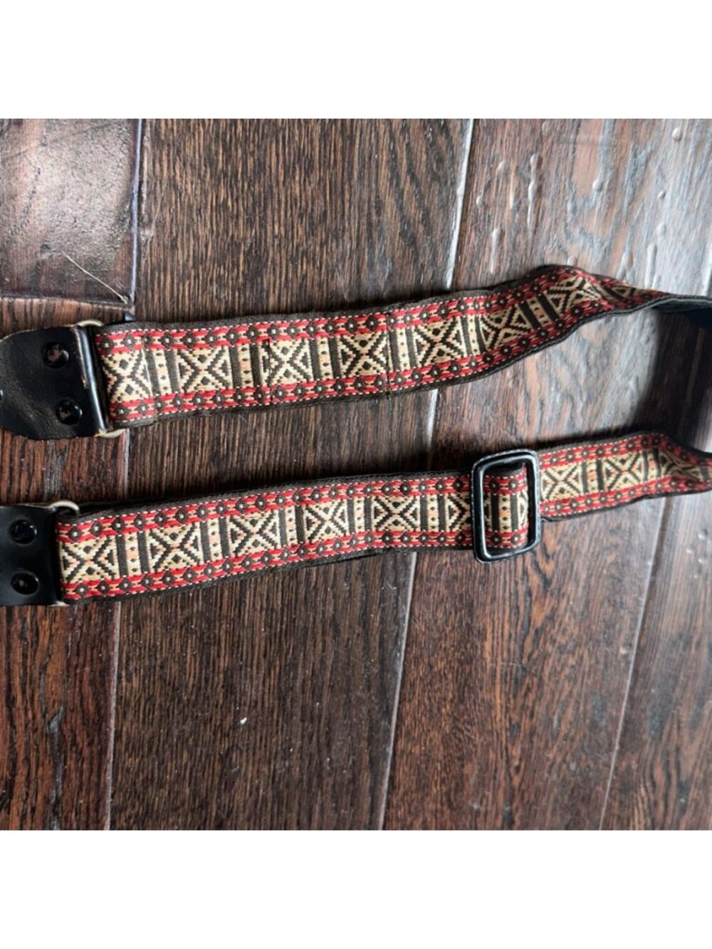 Vintage Woven Geometric Pattern Guitar Camera Strap Leather Ends